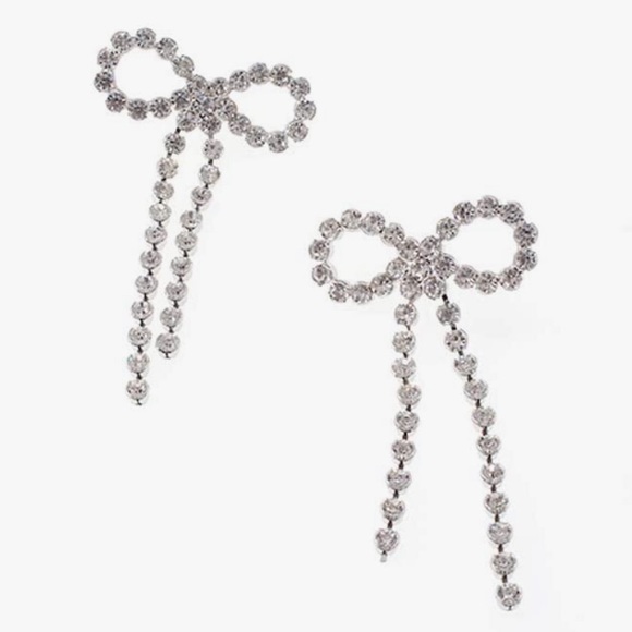 NWT Bow Knot Dangle Crystal Rhinestone Earrings - Picture 3 of 3